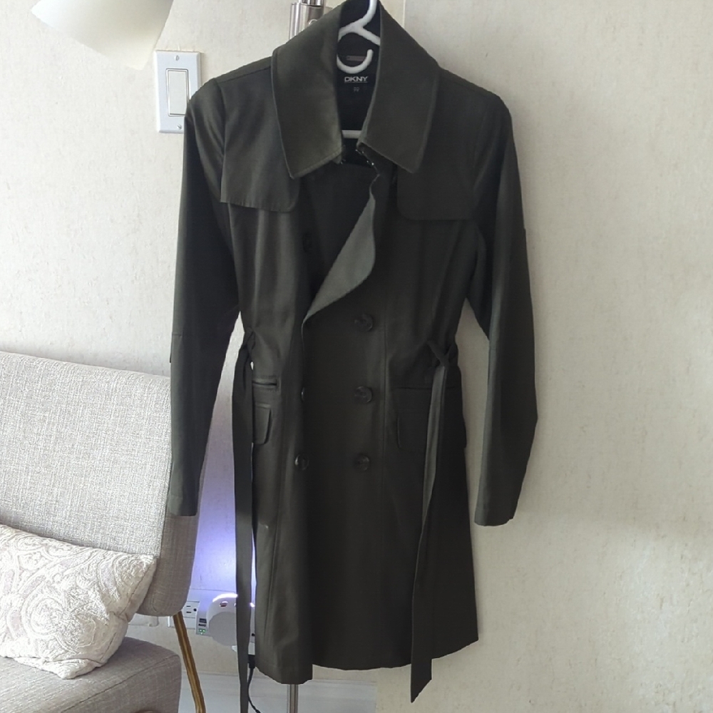 DKNY Olive Double-Breasted Coat